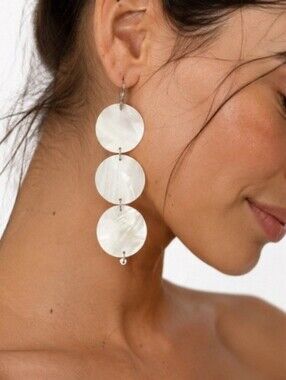 Mother of Pearl Natural Stone Silver Long Chandeliers Designer Earrings